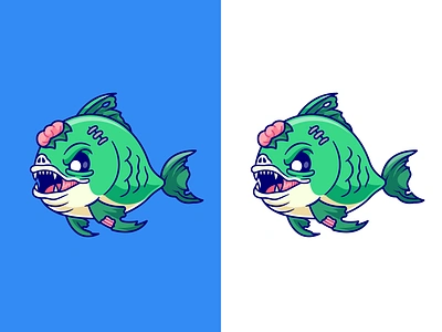 Zombie Piranha🐟 brain branding cartoon cute doodle fish flat horror icon illustration logo monster ocean piranha sea swimming zombie