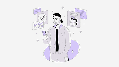 Mobile Shopping Illustration 🛒😎✔ adobe illustrator app branding character illustration mobile shopping modern flat style sale ui vector