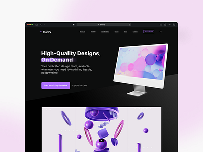 Sleek & Modern On-Demand Design Service Website daily 100 challenge dailyui dark theme figma design landing page minimal design modern design responsive design startup website ui user experience visual design web design