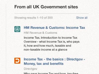 Search across all .gov.uk domains alphagov results search