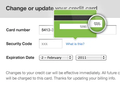 Creditcard Security Code credit card form