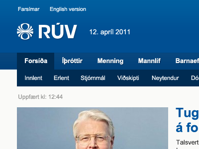 Website design for The Icelandic National Broadcasting Service blue menu news web design website