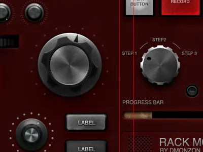 UI Rack Pro 7 Freebie 2 black buttons elements interface ipad knobs metal plastic ui user