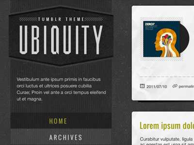 Tumblr theme 333333 999900 blog cccccc design helvetica neue muncie oswald texture tumblr web design