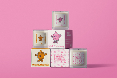 Wick&whimsy>Candle branding design brand identity branding candle candle logo character design cute logo cute mascot design logo logo design mascot design packaging design