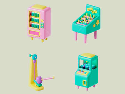 3D Playing machines 3d 3d modeling 3d rendering children colorful design digital art futuristic design game game machines illustration machines modern playing tech