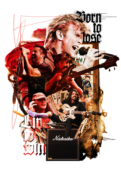 Rock collage bowie collage graphic design illustration metal motorhead red rock rock collage rock n roll