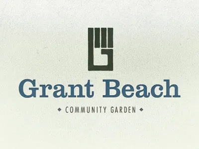 Grant Beach Logo b blue clarendon community fist futura g garden grant beach green grey logo mark power rough subtle tan texture