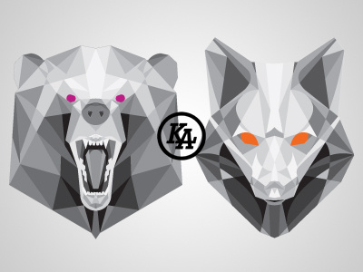 Bear & Fox animals bear fox geometric grey greyscale illustration orange purple