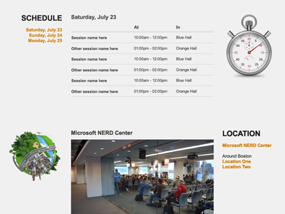 Monospace Locations conference layout minimalist monospace web