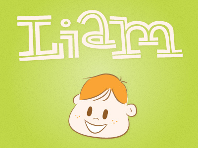 Liam boy brown green illustration kids orange typography