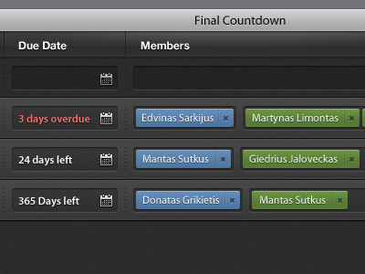 Deadline. Members black dark jumsoft list members ui