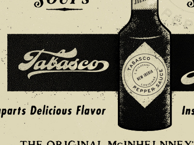 Tabasco black creme fan script futura hoefler text swash p22 parrish rough vintage