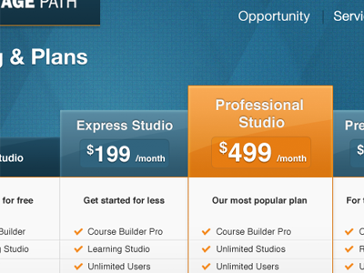 Pricing Plans comparison elearning list plans pricing vantage path