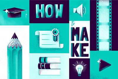 How to make educational videos blog book collage editorial education how to illustration light bulb pensil renderforest texture thumbnail vector video videotape web illustration