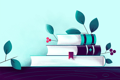 Editorial illustration for Renderforest blog books editorial flat illustration marketing thumbnail turquoise vector web illustration