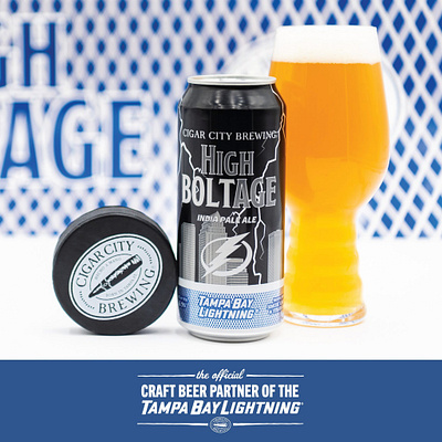 High Boltage IPA - Cigar City Brewing x Tampa Bay Lightning NHL beer label beverage brand branding brewery cigar city brewing clites craft beer design graphic design label label design nhl packaging packaging design tampa bay lightning