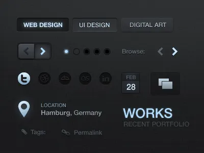 v3 UI Elements blue buttons css3 dark glow interface portfolio ui
