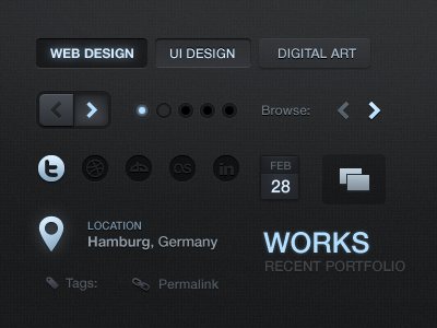 v3 UI Elements blue buttons css3 dark glow interface portfolio ui