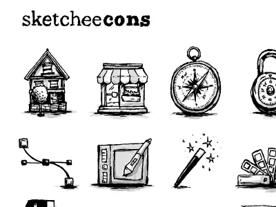 sketcheecons compass hand drawn house icons illustrator lock pantone pms shop sketch swatches tablet vector wacom wand