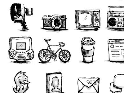 sketcheecons 2 bike bird camera coffee email facebook game icon illustrator mail radio tv twitter vector video