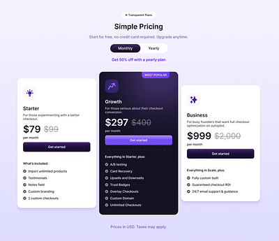 1Checkout Pricing Section 💫 design framer landing page pricing ui web web design