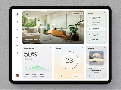 Wall mount smart home dashboard camera climate control dashboard home automation homekit ipad player product scenes smart home tablet thermostat ui ux wall