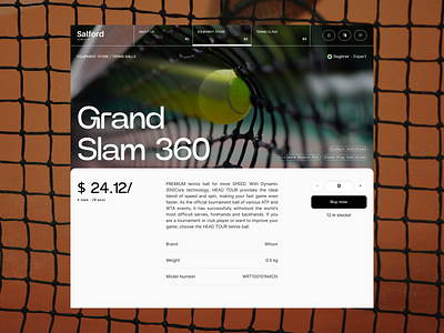 Salford Tennis Club ball clean detail page minimalist product product details racket roland garros shop shopping sport tennis ball tennis club tennis page tennis website ui web design wellness wimbledon