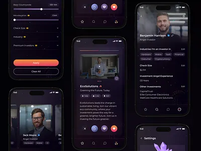 Startup mobile app entrepreneurs fintech investor investor app matching mobile app payment pitch profile startup swipe tinder ui ui design uidesign uiux ux uxdesign