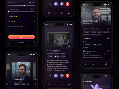 Startup mobile app entrepreneurs fintech investor investor app matching mobile app payment pitch profile startup swipe tinder ui ui design uidesign uiux ux uxdesign