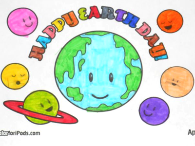 Happy Earth Day coloring page earth earth day kawaii planets