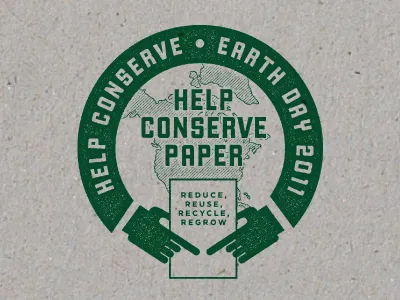 Conserve Paper earth earth day green hands logo paper recycle reuse texture tree union usa vintage