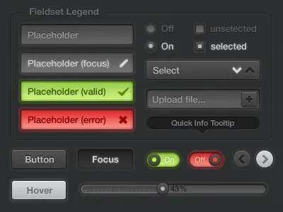 Ui Elements Dark arrow button buttons dark form grey input interface slider tooltip ui