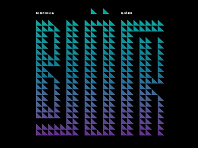Triangles biophilia bjork black design purple teal typography