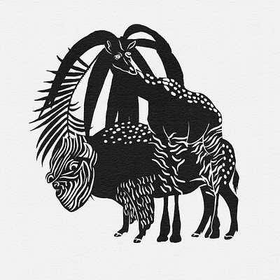 Hybrid Wilderness: Black & White Animal Silhouettes abstract wildlife biodiversity art black and white design botanical silhouettes contemporary illustration experimental art hybrid animals monochrome art nature fusion art surrealism