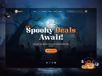 Halloween Website Design design dribbble showcase event website figma gaming halloween halloween design halloween event halloween ui illustration logo schedule page spooky website ticket booking typography ui uiux design ux web design web layout