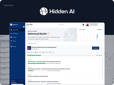 Hidden.Ai Case Study case study courses dashboard e learning education home learn menu settings ui web