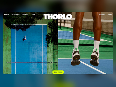 Thorlo Tennis UX/UI Web Design athletic gear bold visuals dynamic composition e commerce design footwear design minimalist layout modern interface online store product showcase sports lifestyle sportswear tennis tennis court thorlo ui design user experience user interface ux design web design web development