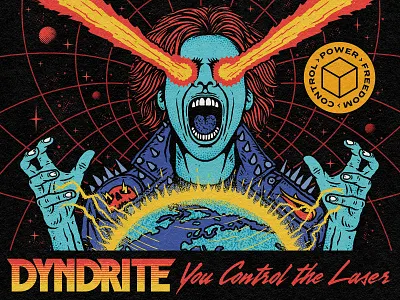 Dyndrite poster 3d printing 80s alien band poster flames globe graphic design grunge illustration laser logo logo design metal head monster poster retro software company space tour poster zombie