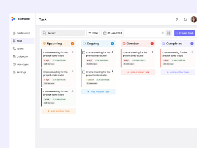 Task Management Dashboard – TaskMaster desktop design discover product design task list design task master to do list ui ux design user interface web design