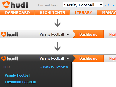 Hudl Navolution dropdown gray nav orange