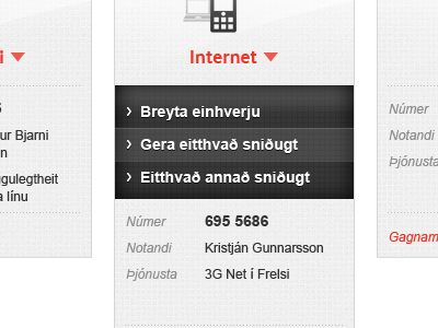 "drop down" menu for Vodafone inner pages