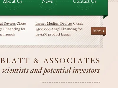 News, nav & subhead beige block brown dash diagonal green lines more tan