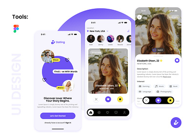 Dating Mobile App UI Design app design application application design branding design designer figma graphic design graphics design ios landing page mobile app ui uiux