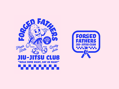 Forged Father Illustrated Brand Concepts blue branding illustration jiu jitsu martial arts mascto pink retro type