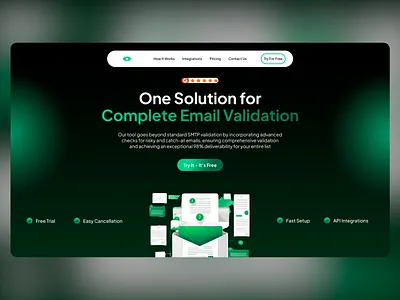 Professional UX/UI Design for Email Validation Tool api integration business tools creative design email marketing email validation free trial landing page modern layout product landing professional design responsive web design saas design tech branding tech ui ui design user experience user interface ux design web design