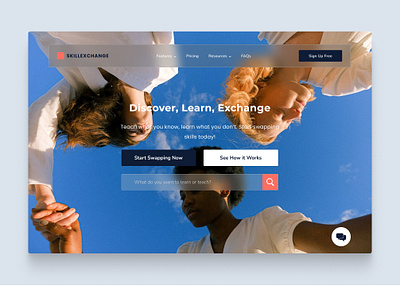SkillExchange Web Design app branding design graphic design hero section illustration landing page people typography ui ux vector