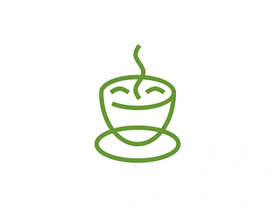 Tea Cup Line Art Logo Forming Smiling Face cup face green line art logo minimal mocha smile steam tea