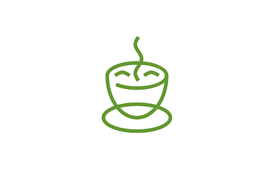 Tea Cup Line Art Logo Forming Smiling Face cup face green line art logo minimal mocha smile steam tea