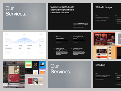 Deck template | Design & service agency aesthetic dark deck design grey infographics layout minimal page presentation roadmap service table template theme typography ui